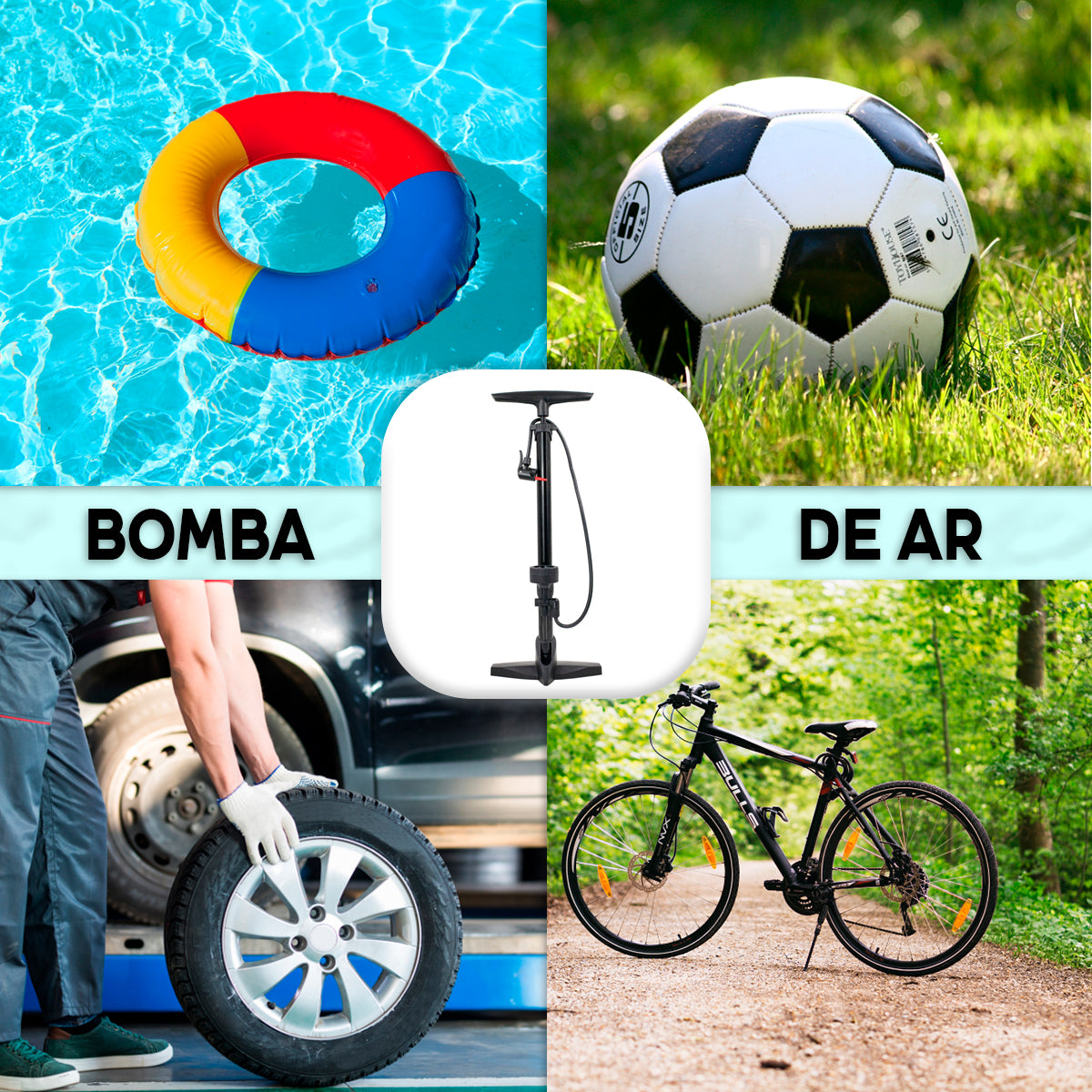 Bomba De Ar Pneus Bicicleta Carro Moto 160psi Manual Bico Duplo