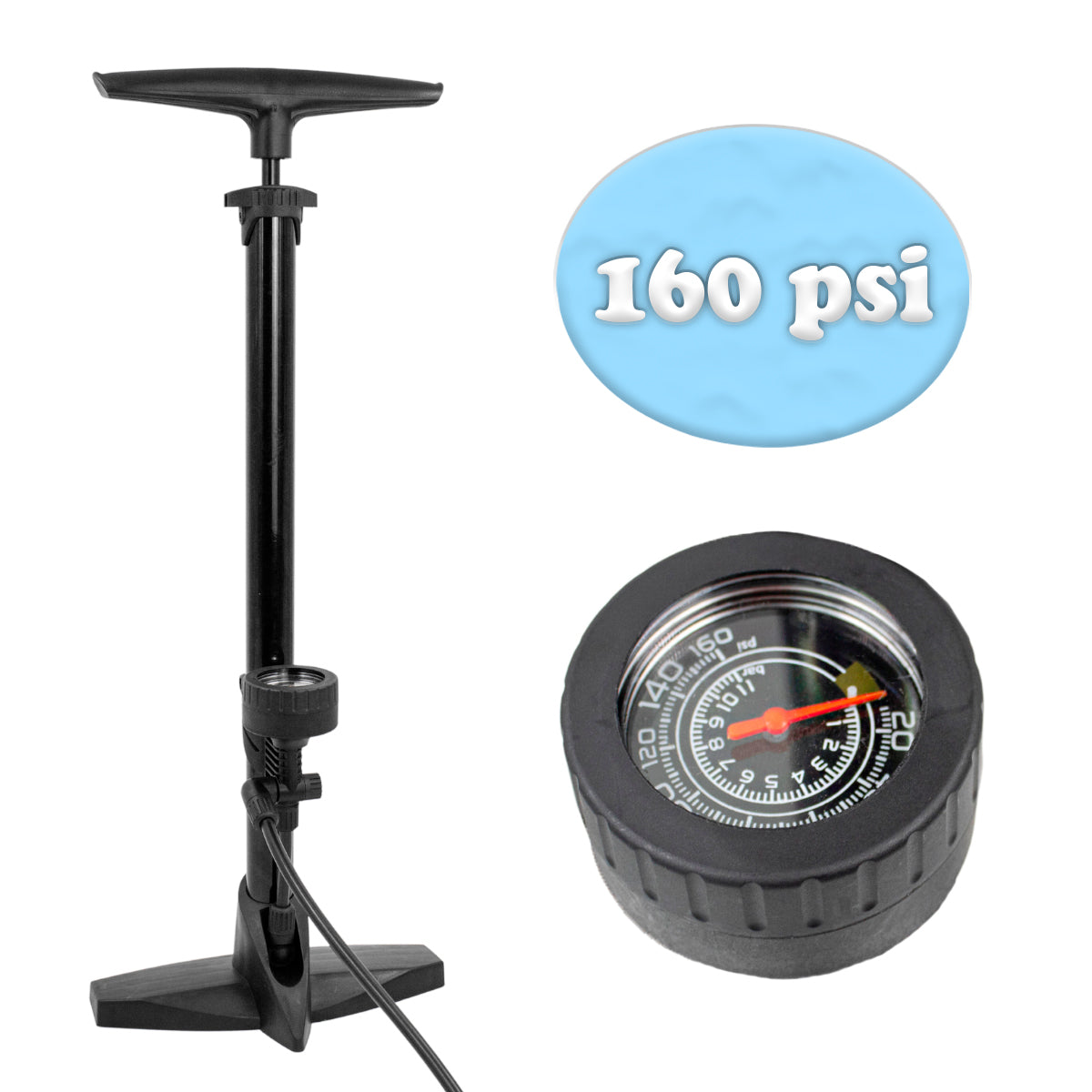 Bomba De Ar Pneus Bicicleta Carro Moto 160psi Manual Bico Duplo