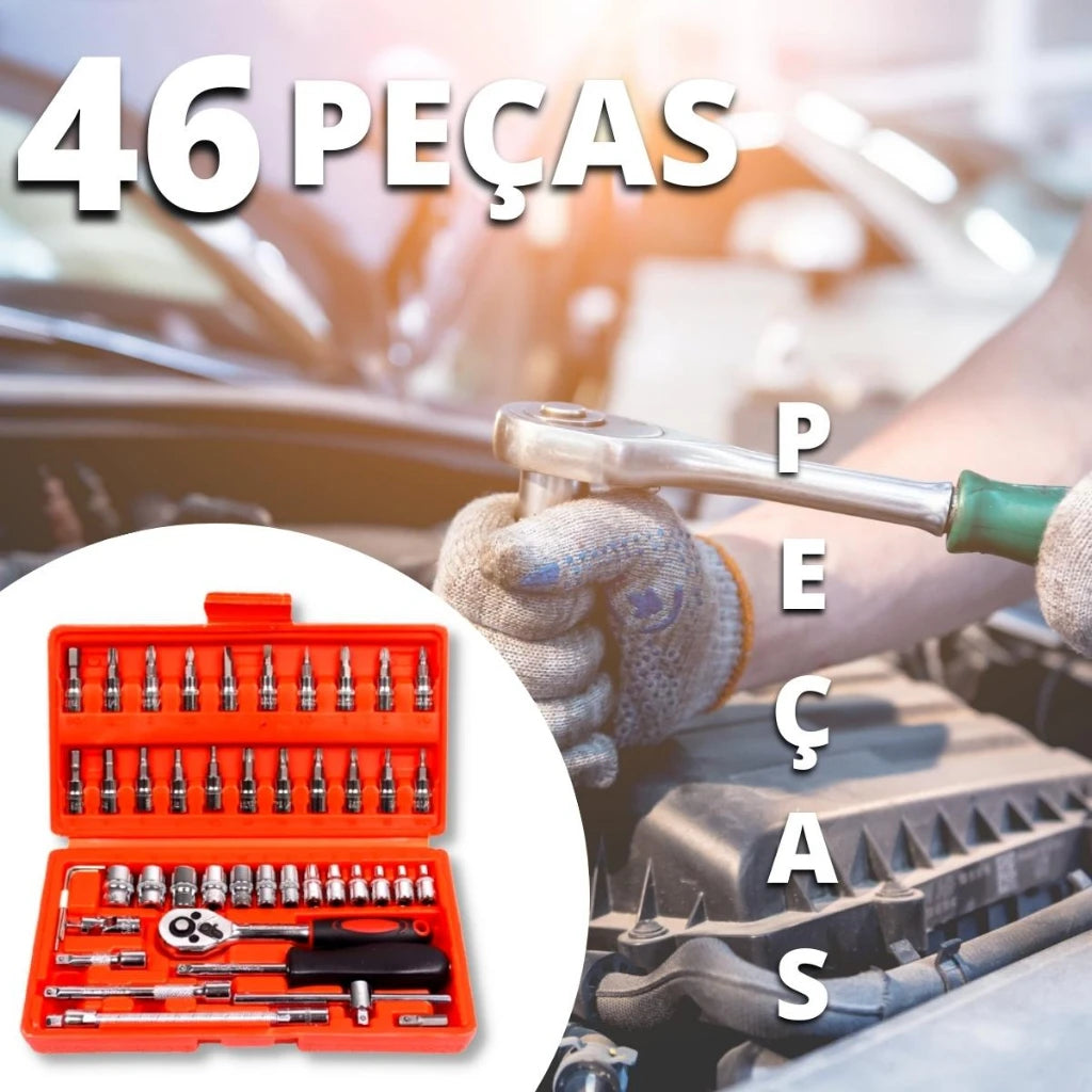 Kit Ferramentas 46 Peças - Chaves Catraca Jogo De Soquetes Allen Torx
