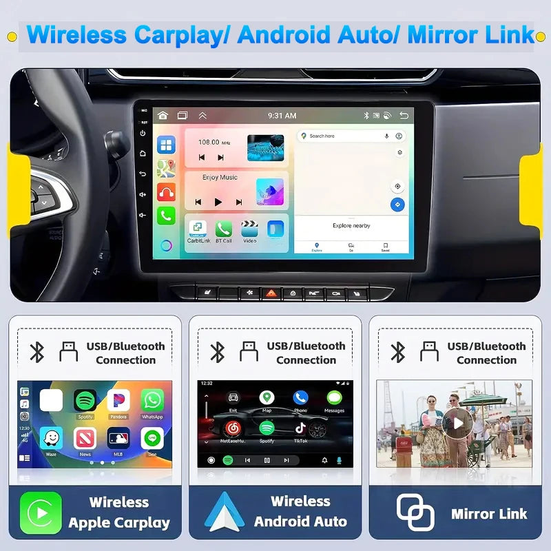 Multimídia Universal Android 13 – 9” | GPS, CarPlay & Android Auto