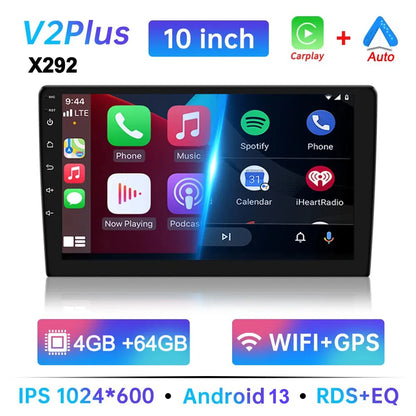 Multimídia Universal Android 13 – 10” | GPS, CarPlay & Android Auto